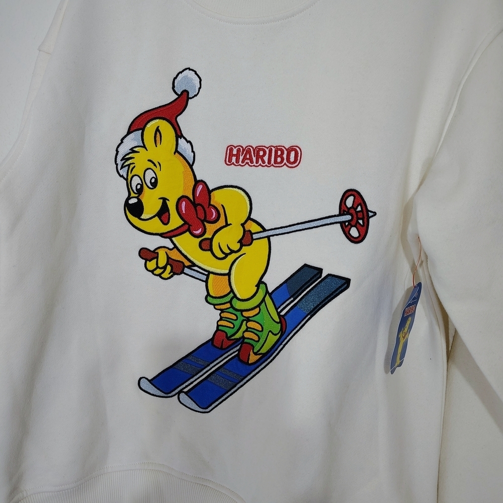 Haribo Gummy Bear White Sweatshirt XS Fleece Lined Graphic EmbroideredPullover - Picture 5 of 11